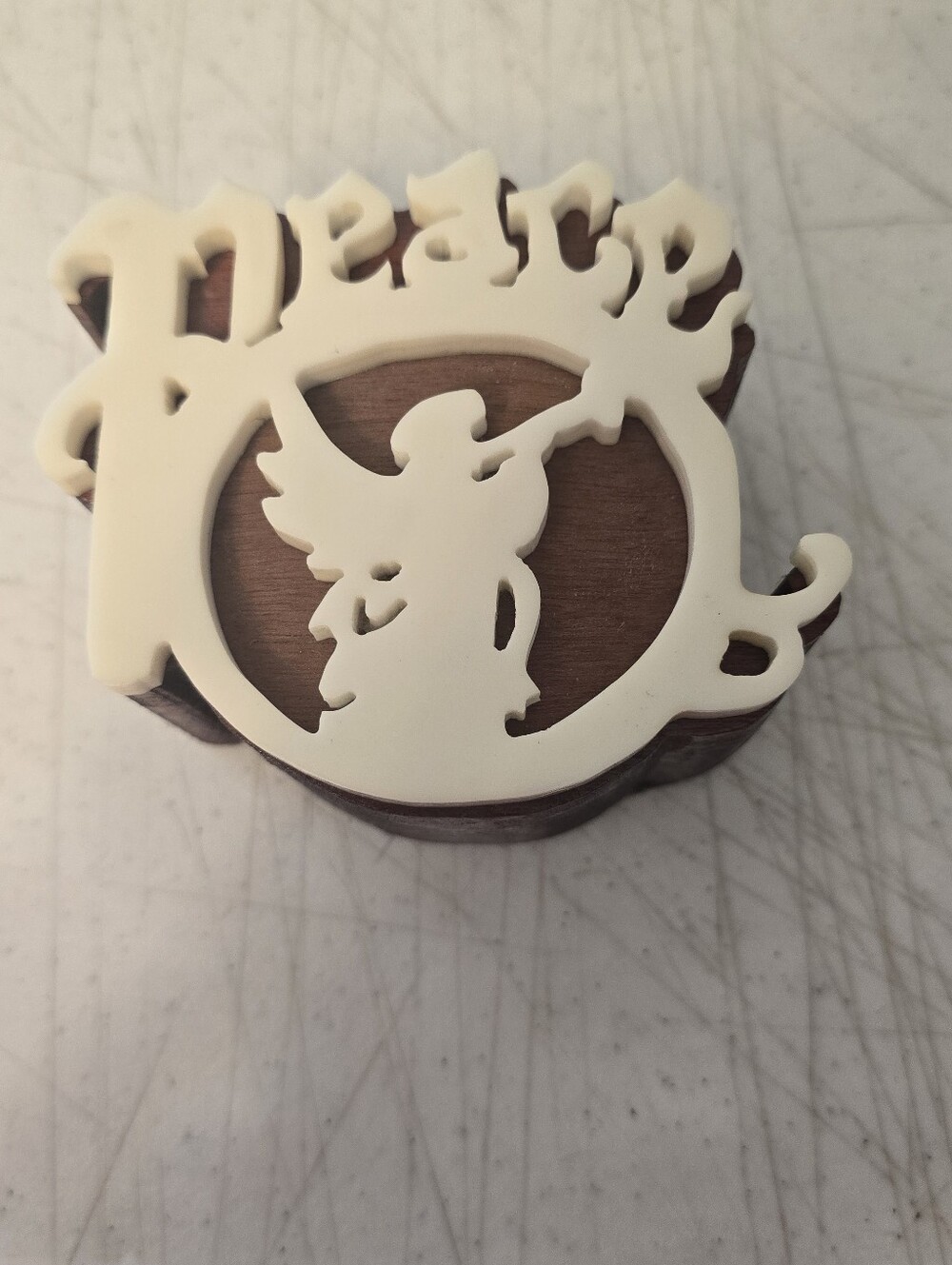 Mannmade Wooden Trinket Box with Plastic "Peace" Attached To Lid 2" Tall